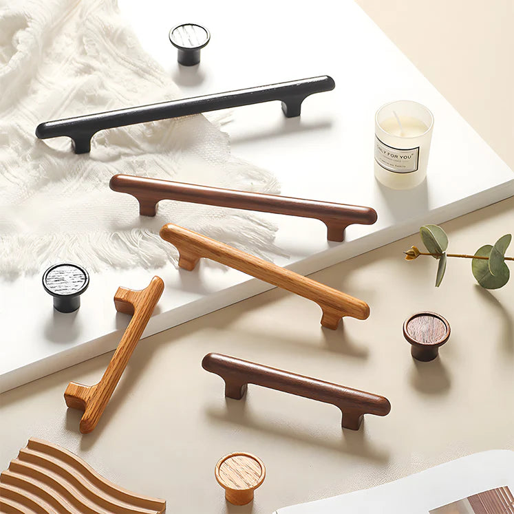 Scandinavian Round Wood Cabinet and Drawer Pulls