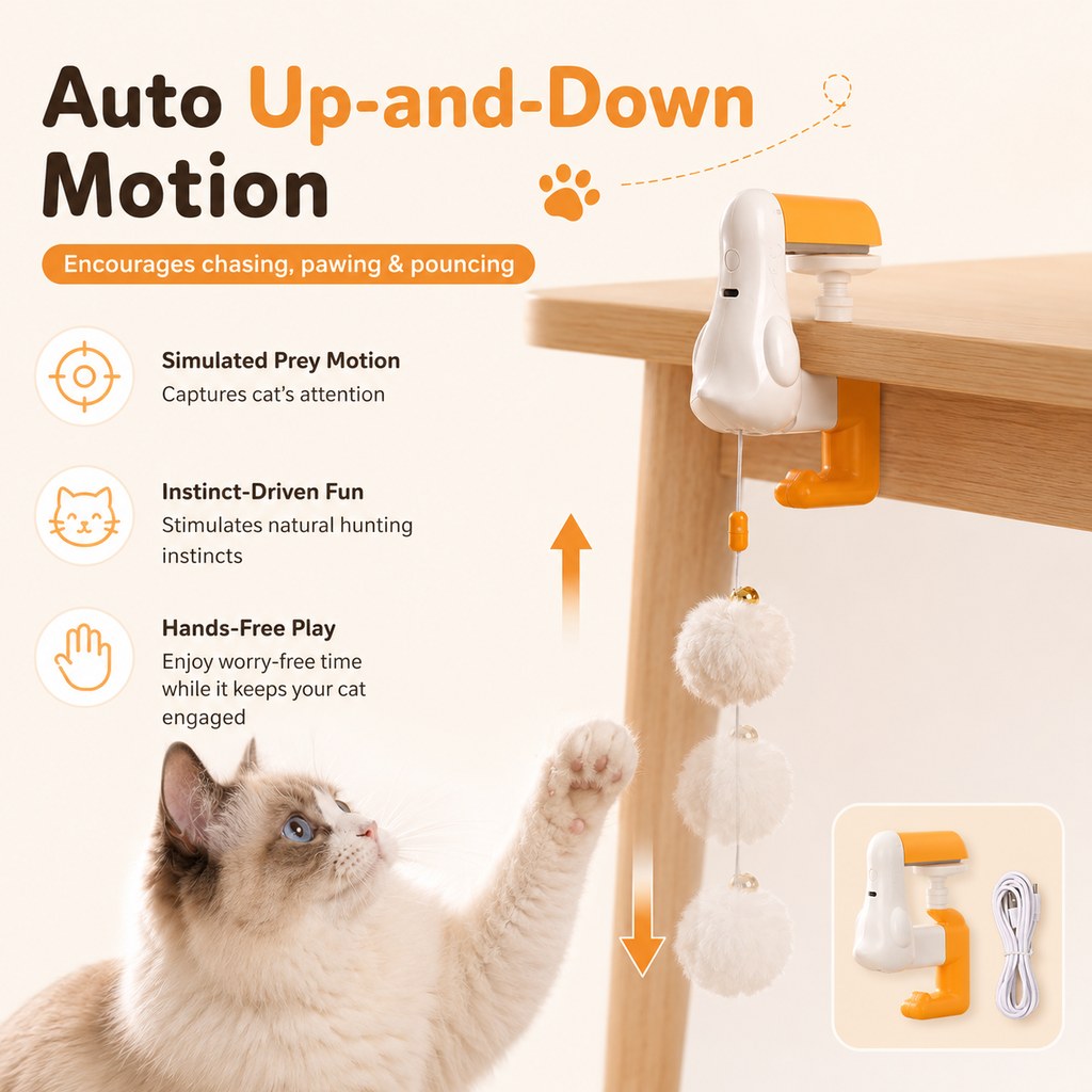 Klmays Desk Clamp Automatic Cat Teaser Toy - Keep Indoor Cats Busy While You Work