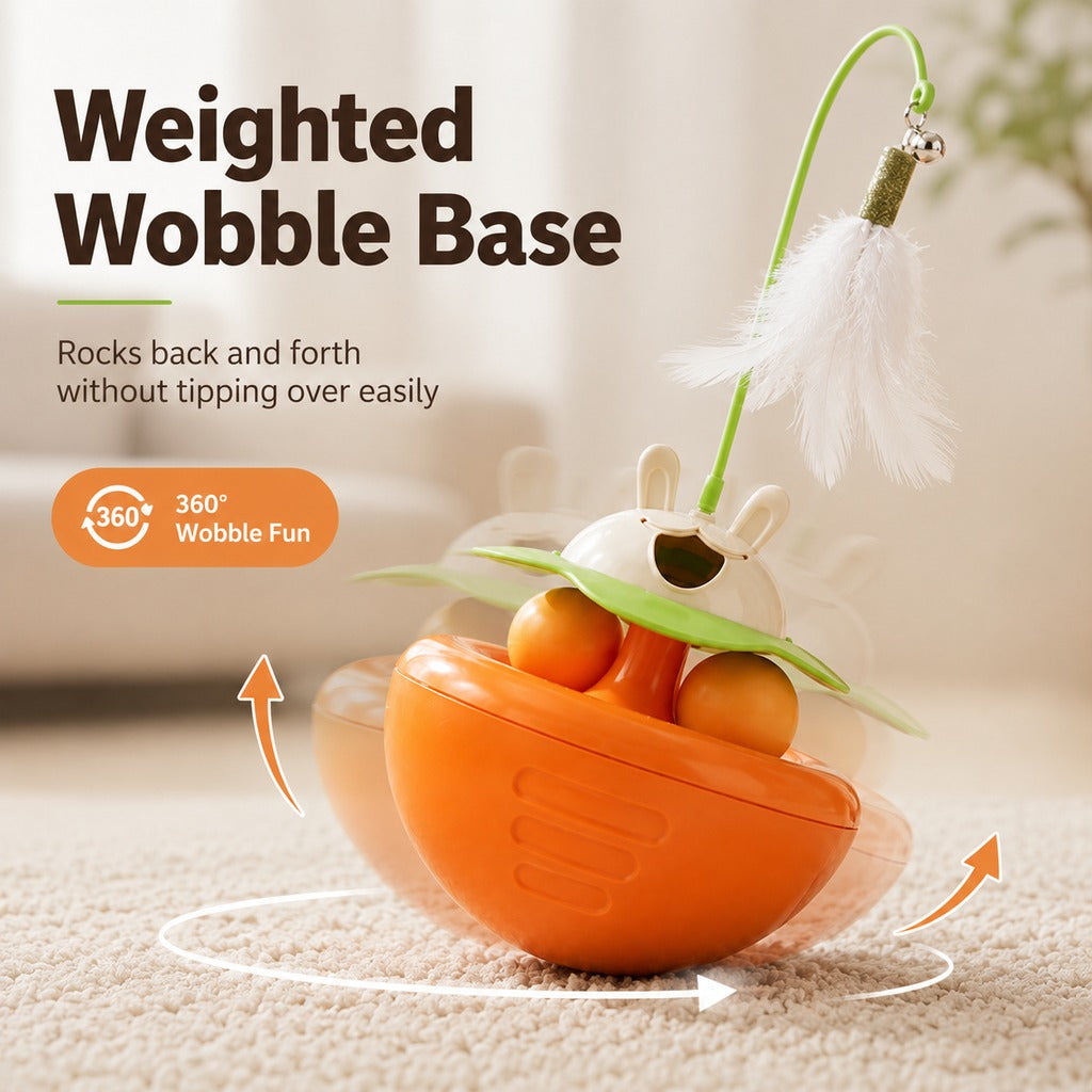 Klmays Interactive Wobble Cat Toy for Indoor Cats - Treat-Dispensing Feather Teaser That Keeps Cats Busy