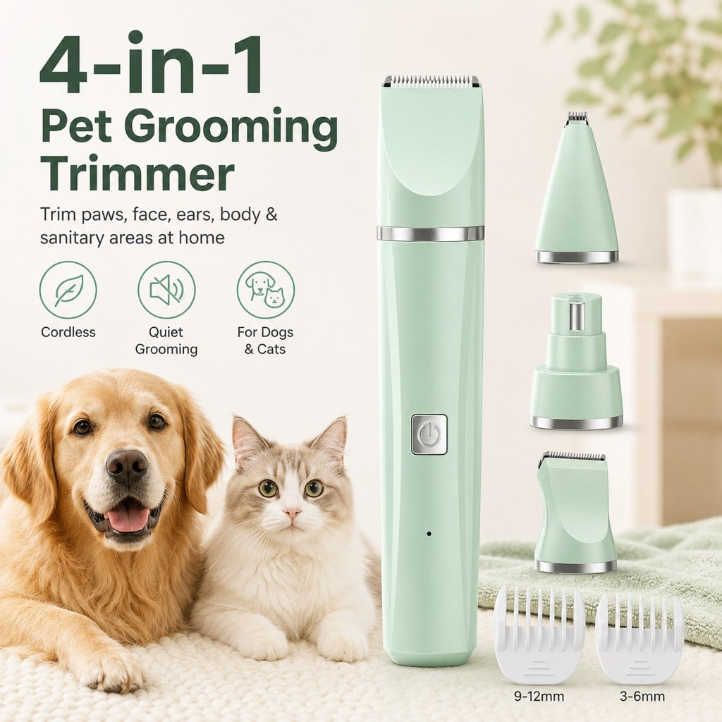 Klmays 4-in-1 Cordless Pet Grooming Trimmer for Dogs & Cats - At-Home Paw, Face & Body Hair Touch-Ups for Nervous Pets