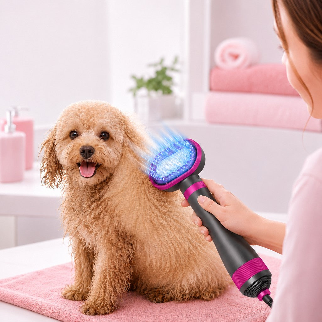 Klmays 4-in-1 Pet Dryer Brush for After-Bath Grooming, Low-Noise Dog & Cat Hair Dryer Comb for Easier Drying, Brushing & Detangling