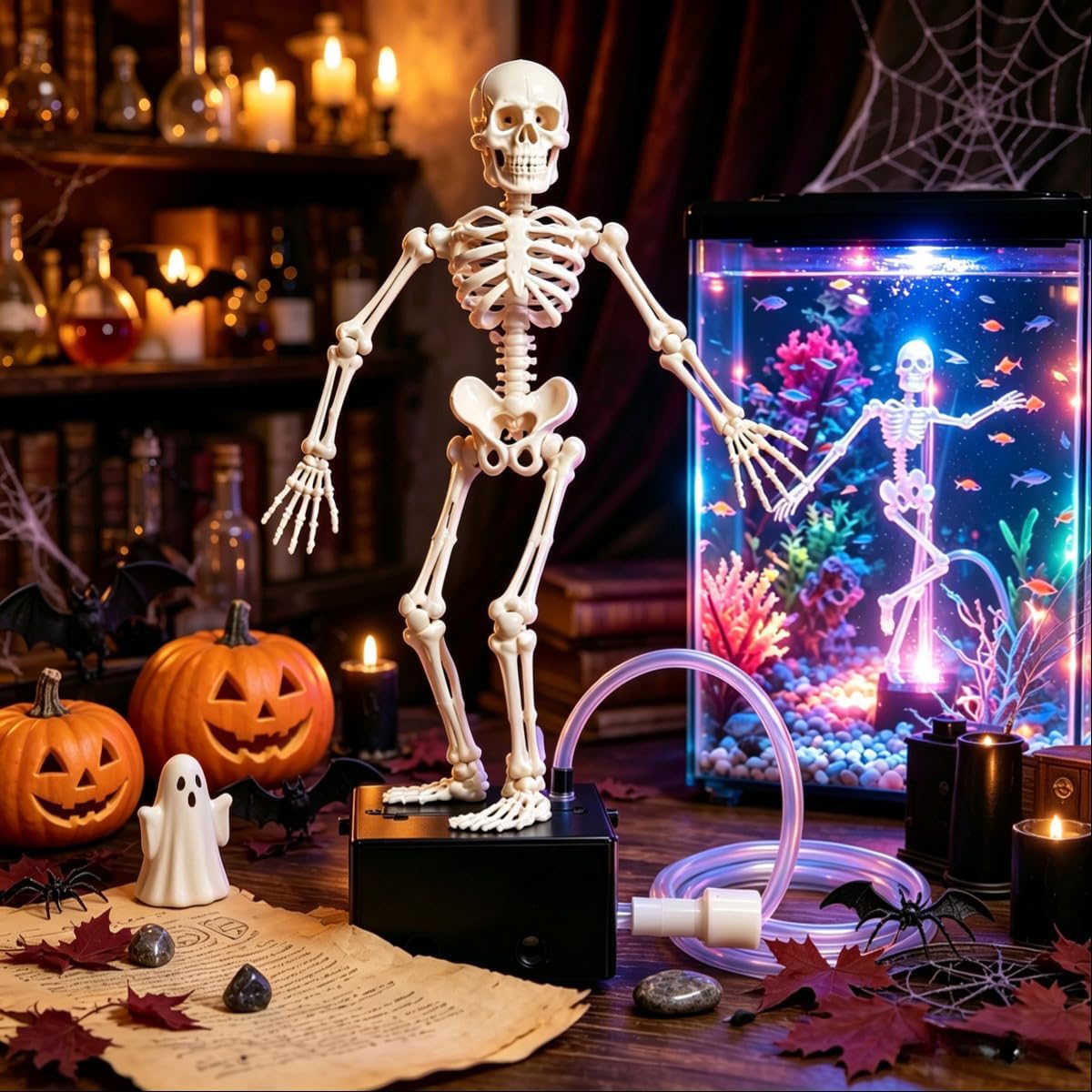 Resin Dancing Skeleton Aquarium Bubbler, Fish Tank Decoration with 1 m Air Hose