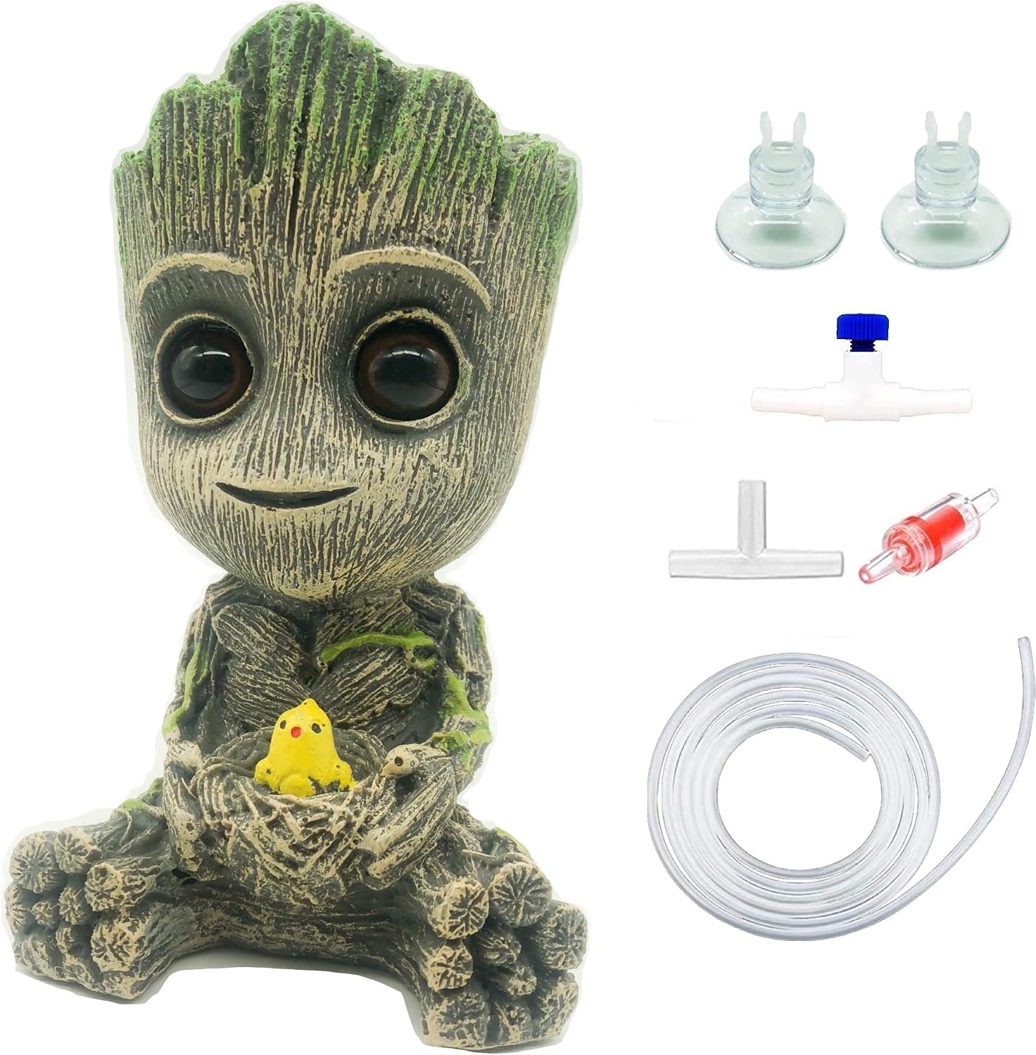 Tree Character Aquarium Bubbler Ornament with Airline Tubing Kit, Air-Driven Fish Tank Decoration, Air Pump Not Included