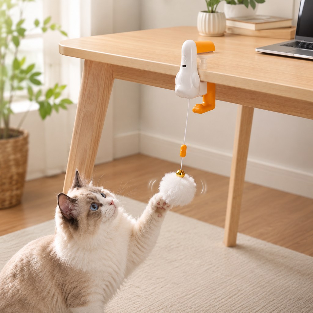 Klmays Desk Clamp Automatic Cat Teaser Toy - Keep Indoor Cats Busy While You Work