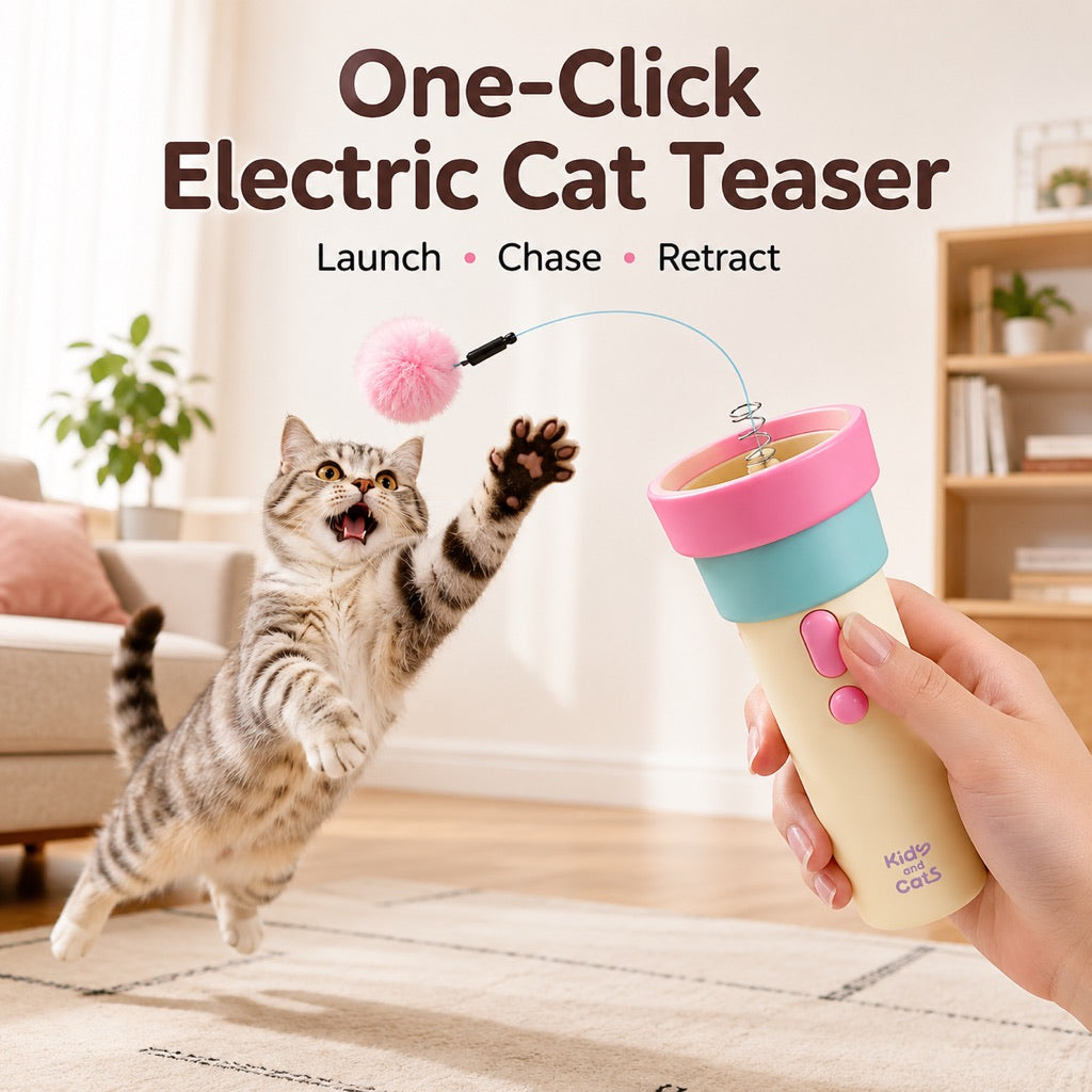 Klmays One-Click Electric Cat Teaser Launcher for Indoor Cats - Chase & Pounce Play Without Constant Wand Waving