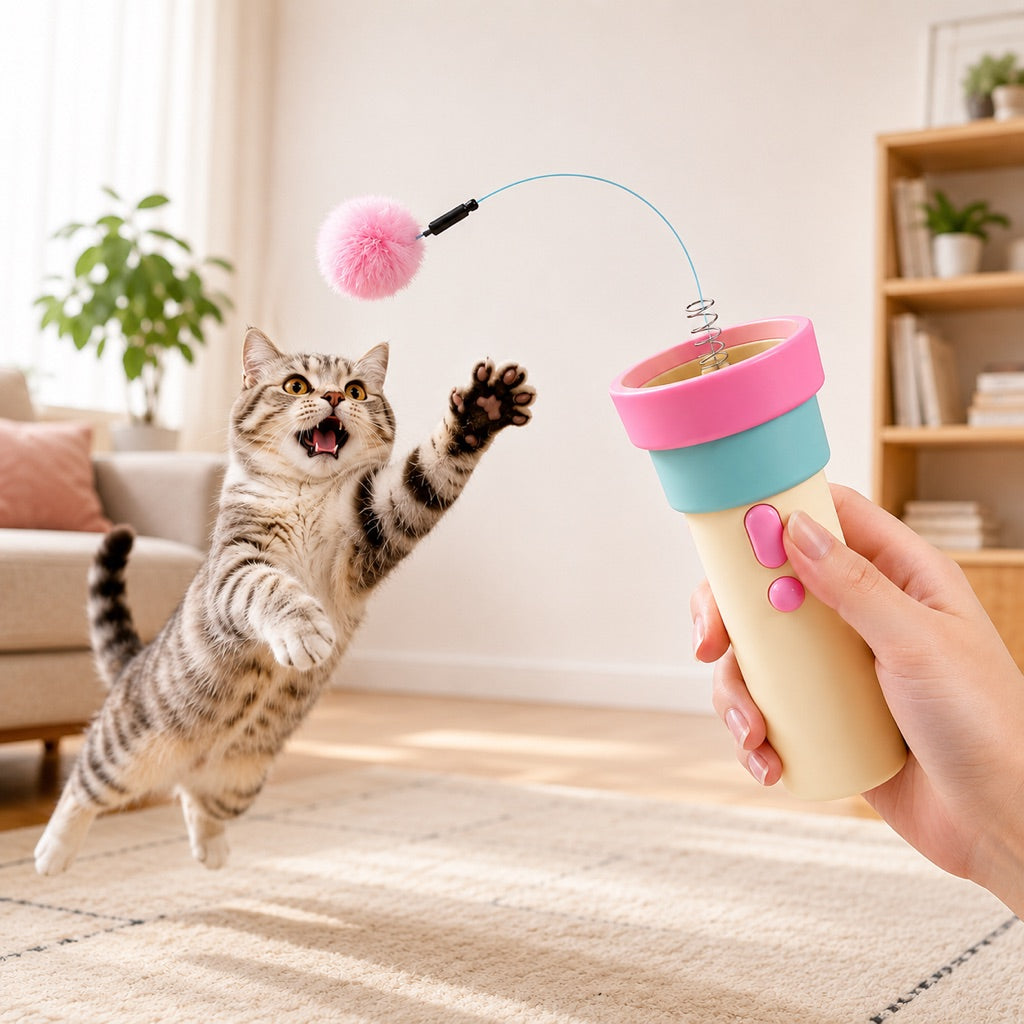 Klmays One-Click Electric Cat Teaser Launcher for Indoor Cats - Chase & Pounce Play Without Constant Wand Waving