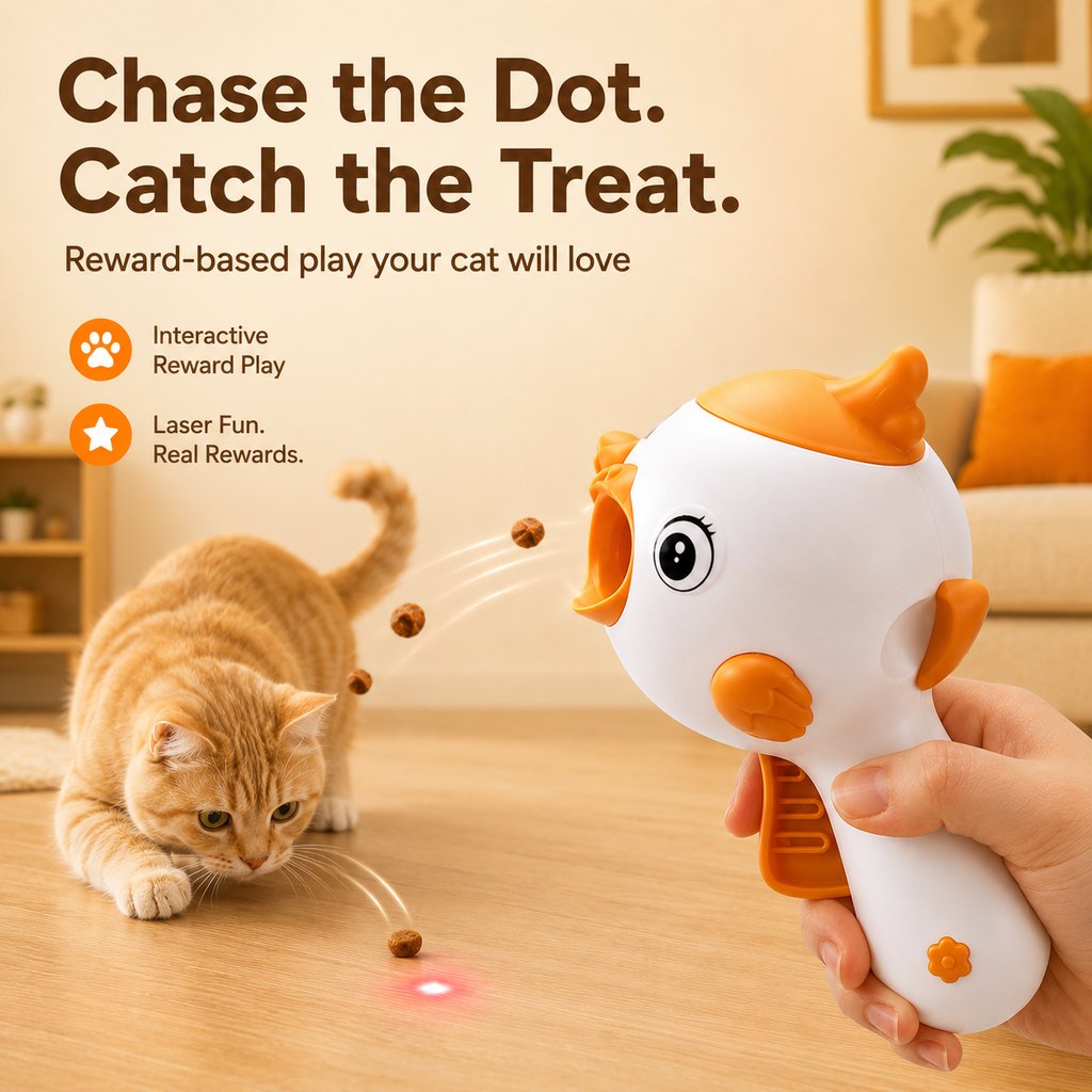 Klmays Interactive Cat Treat Launcher Toy with Laser - Indoor Cat Enrichment Game for Bored Cats, Exercise & Feeding Fun
