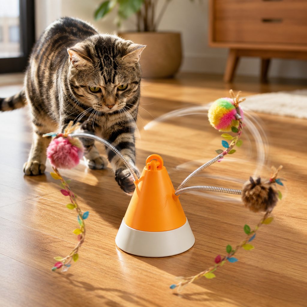 Klmays MiaSpin 360 Magnetic Rotating Cat Teaser Toy for Indoor Cats - USB-C Hands-Free Play to Beat Boredom
