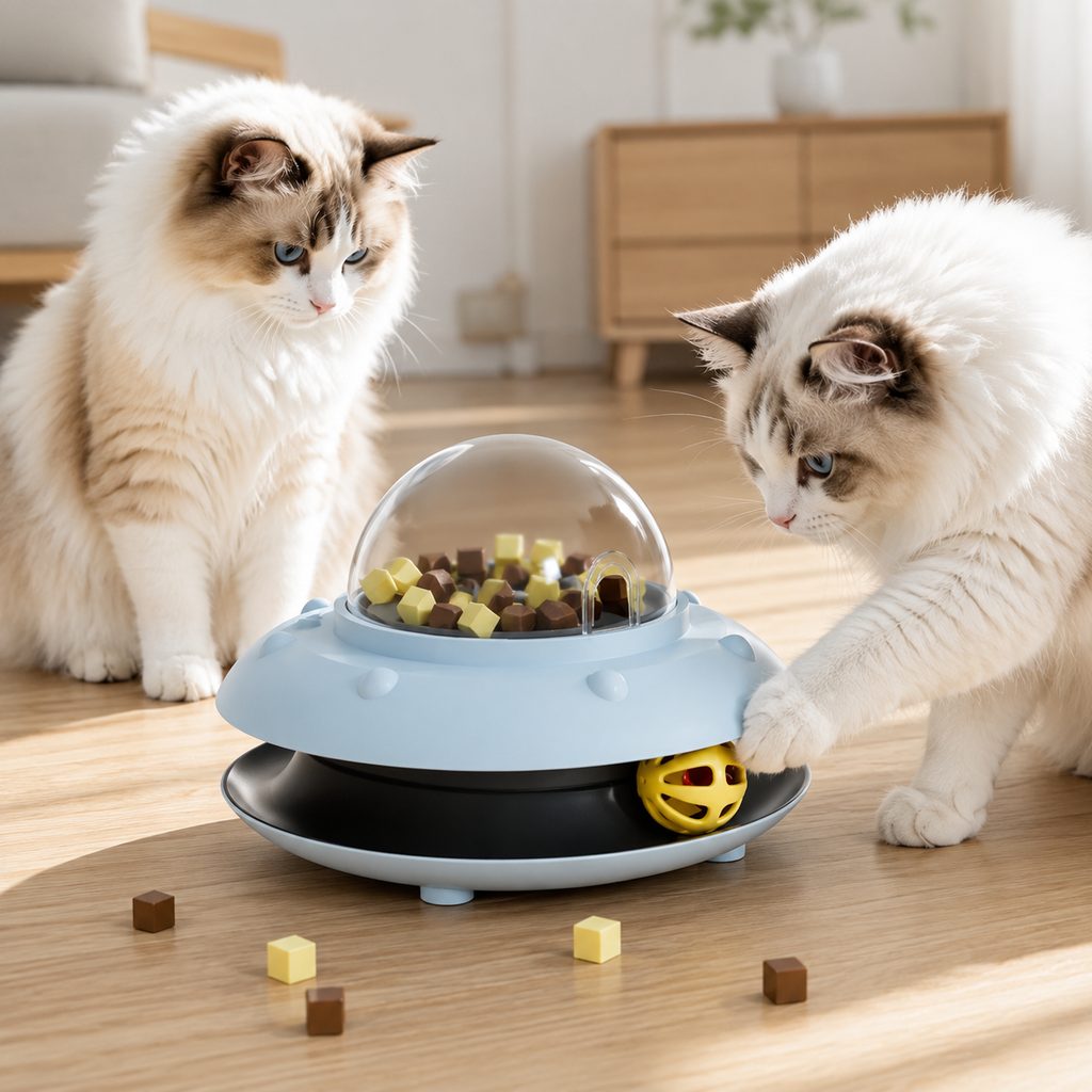 Klmays PawOrbit UFO Motion-Activated Cat Treat Dispenser Toy - Interactive Puzzle Feeder for Indoor Cats, Keeps Cats Busy While You Work