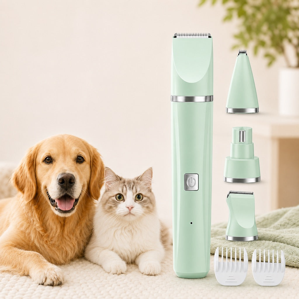 Klmays 4-in-1 Cordless Pet Grooming Trimmer for Dogs & Cats - At-Home Paw, Face & Body Hair Touch-Ups for Nervous Pets