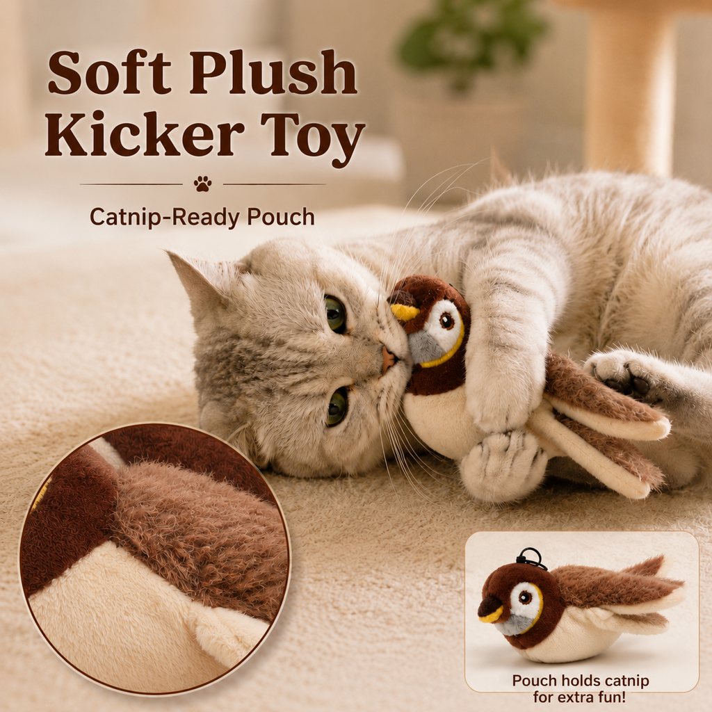 Klmays Rechargeable Flapping Bird Cat Toy for Indoor Cats - Tap-Activated Plush Kicker Toy for Boredom Relief & Hunting Instinct Play