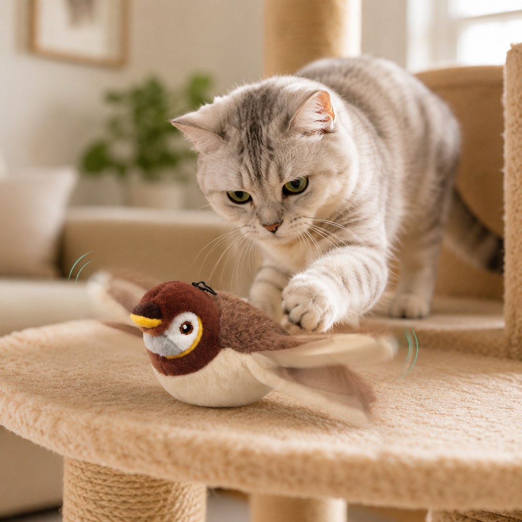Klmays Rechargeable Flapping Bird Cat Toy for Indoor Cats - Tap-Activated Plush Kicker Toy for Boredom Relief & Hunting Instinct Play